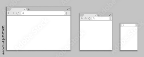 Simple browser window in a flat style, design a simple blank web page, search in internet, template browser window on computer, tablet and mobile phone – for stock