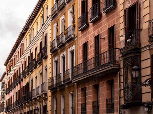Madrid, Spain - January 5 2020: A row of apartment buildings in Madrid, Spain