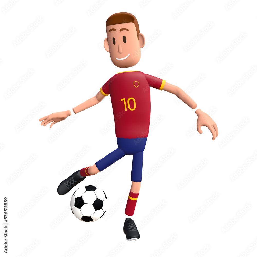 Football player passing the ball. Soccer player 3d character.