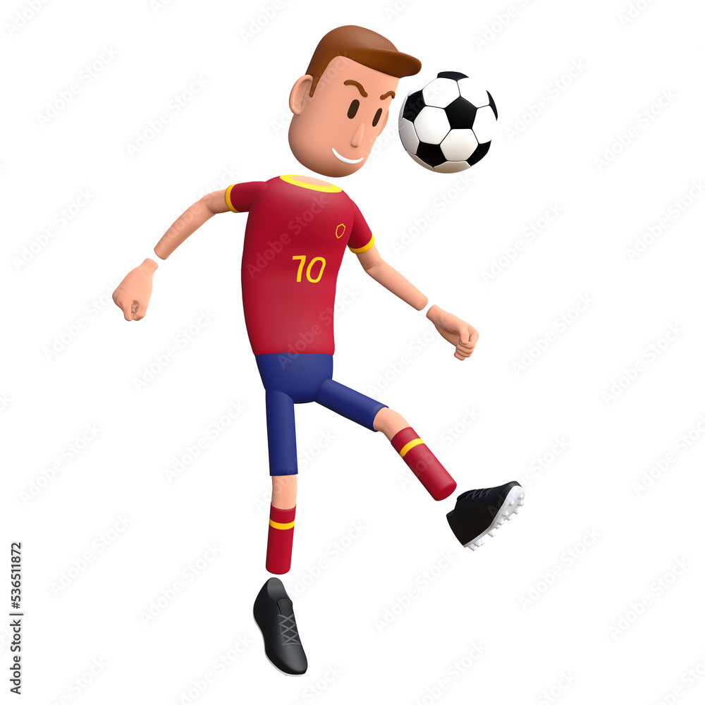 Football player heading the ball. Soccer player 3d character.