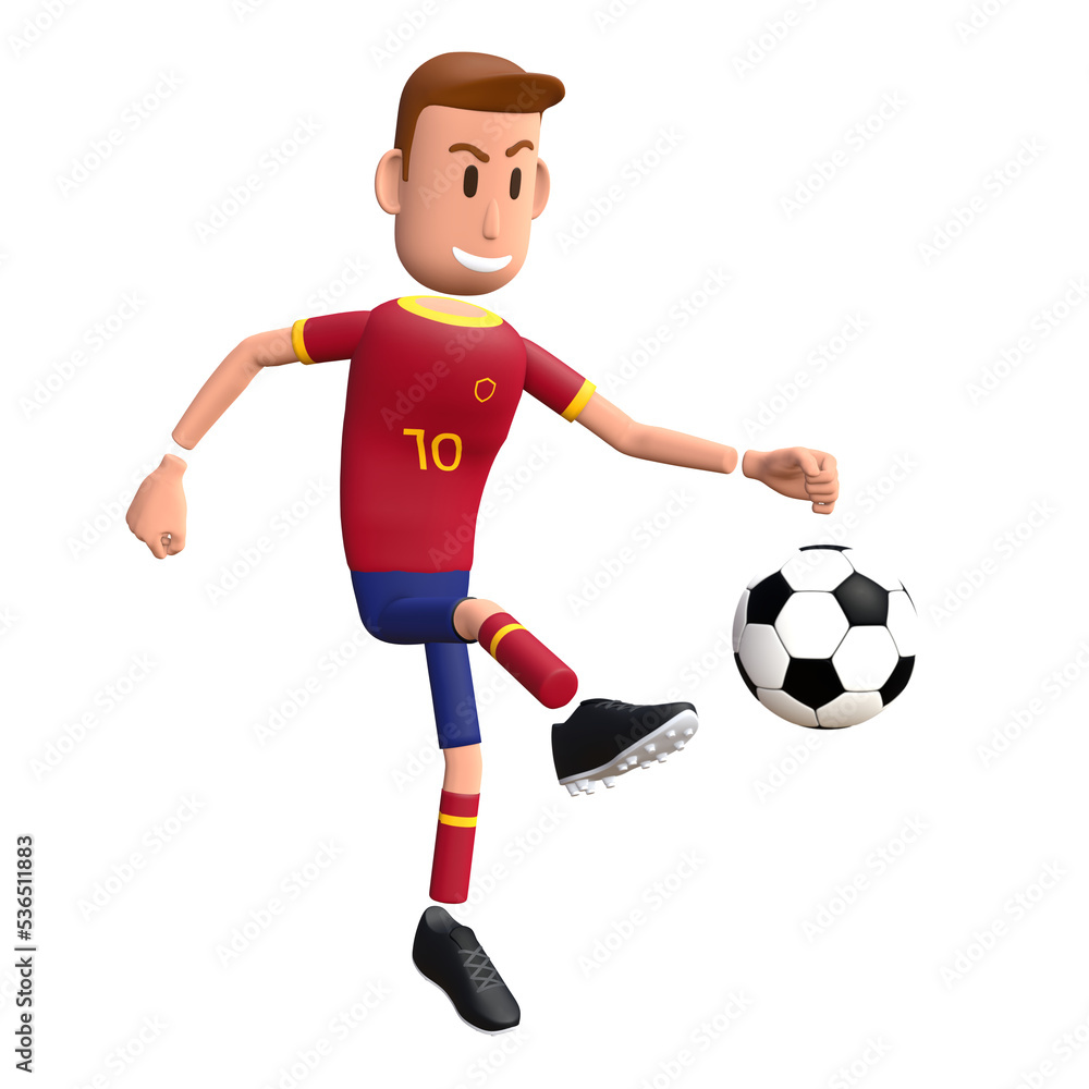 Football player kick the ball. Soccer player 3d character.