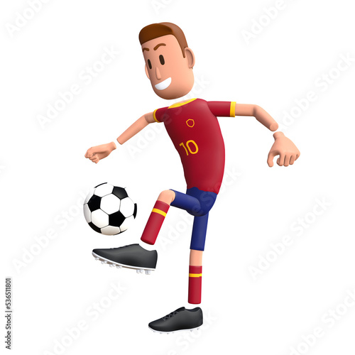 Football player receive the ball. Soccer player 3d character.