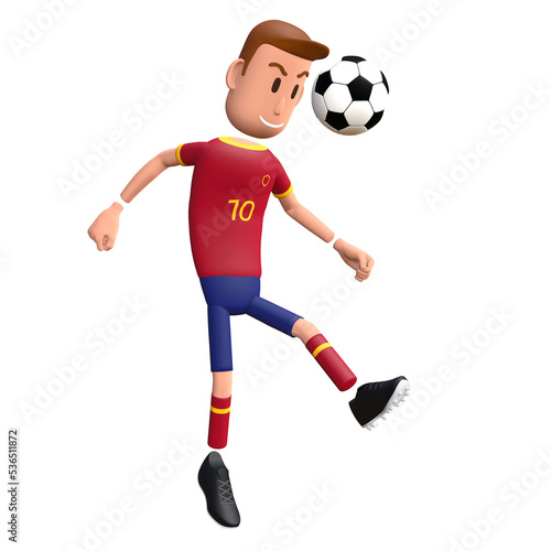 Football player heading the ball. Soccer player 3d character.