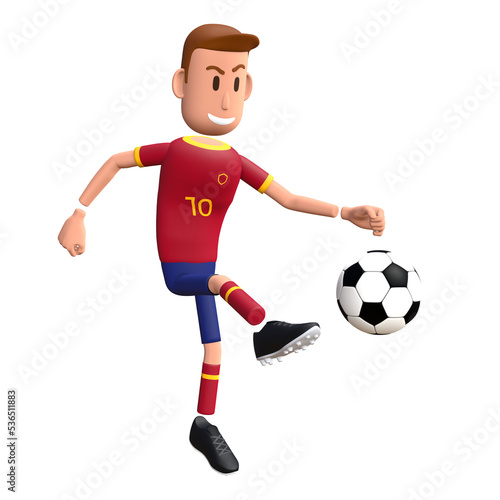 Football player kick the ball. Soccer player 3d character.