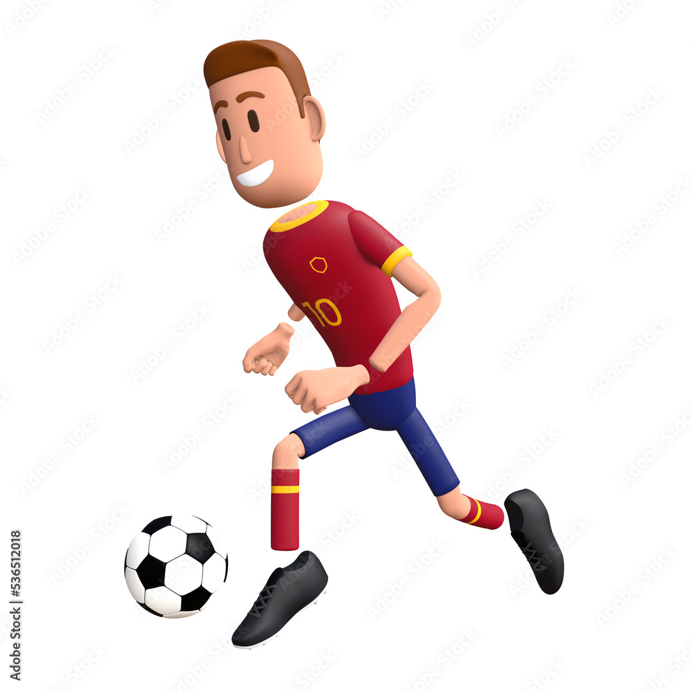Football player run dribble. Soccer player 3d character.