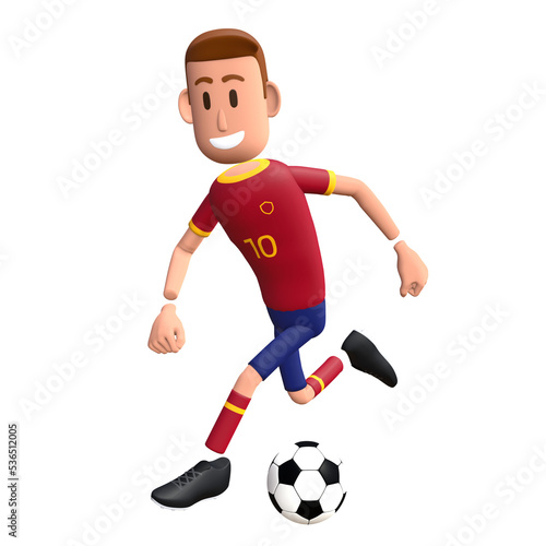 Football player dribbling the ball. Soccer player 3d character. © AndriGraphic