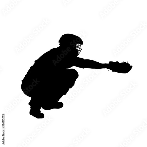 Baseball catcher silhouette vector illustration. Player in a squatting pose