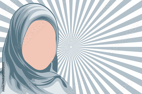 Asian, Arabian, Iranian, Islamic Muslim woman wearing hijab protesting front face abstract vector cartoon illustration.