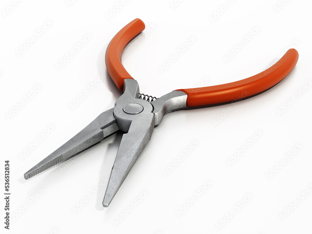 Long nose pliers isolated on white background. 3D illustration Long nose pliers isolated on white background. 3D illustration