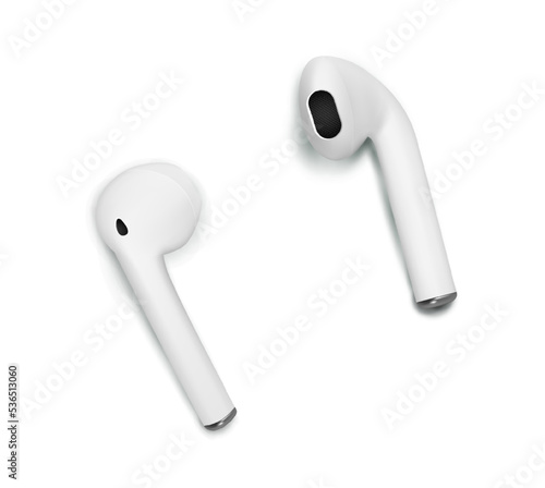 Headset white background. Wireless audio ear headphone illustration. Headphones vector background. Listen audio electronic device.