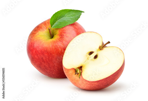 Envy apple with half cut isolated on white background. Clipping path.