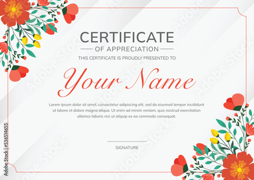 Certificate design with flower. Certificate template design