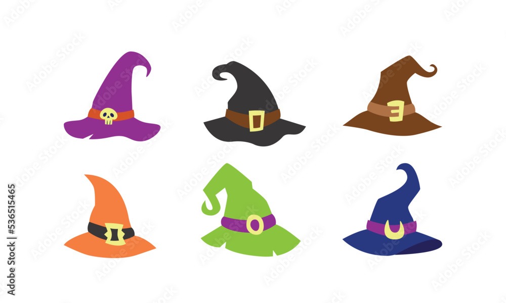 witch magic hat, flat vector design halloween costume and accessories elements collection