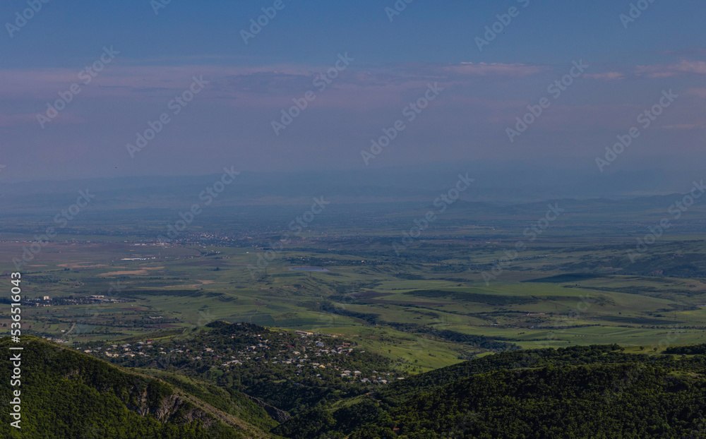 Panoramic view of mountains surrounding Tbilisi, Georgia.