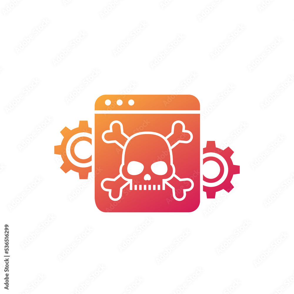 computer virus, malware attack icon with skull, vector computer virus, malware attack icon with skull, vector