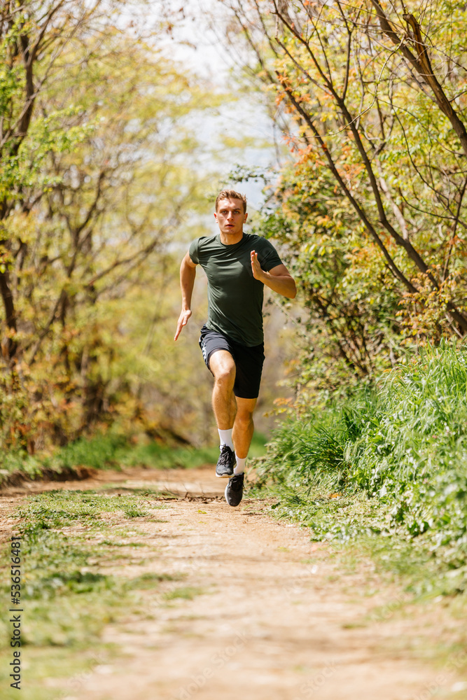 Sport man running. Portrait of runner man jogging in park. Sport workout outdoor. Athlete training run exercise Sport man running. Portrait of runner man jogging in park. Sport workout outdoor. Athlete training run exercise