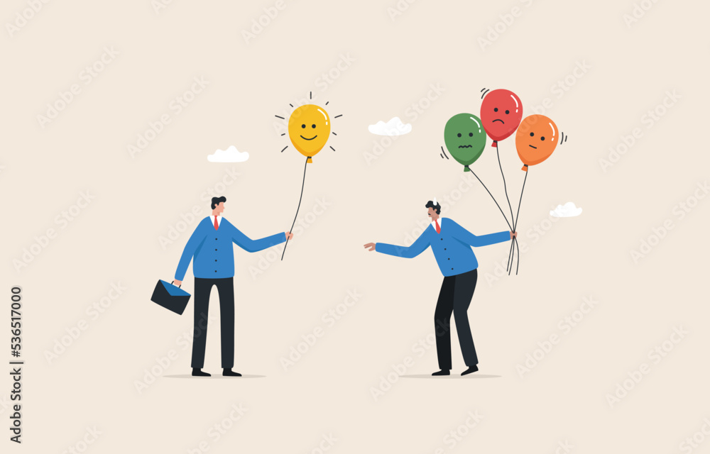 Pass on feeling Positive emotion. Encourage for colleagues. Passing positive energy to employees. Businessman holding balloons with emotional emoticons. Pass on feeling Positive emotion. Encourage for colleagues. Passing positive energy to employees. Businessman holding balloons with emotional emoticons.