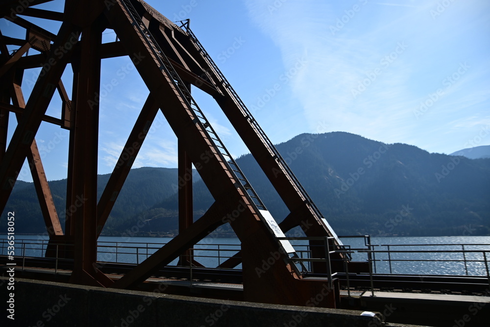Train bridge in the Columbia River gorge