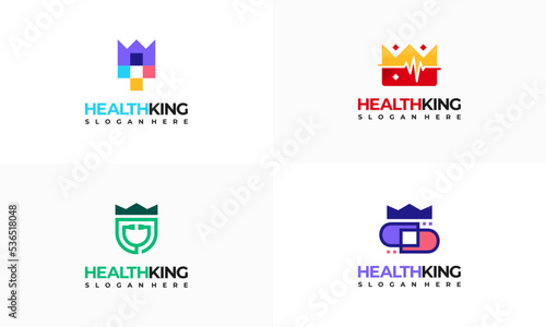Set of Health king logo designs concept vector, Healthcare Clinic logo designs concept vector