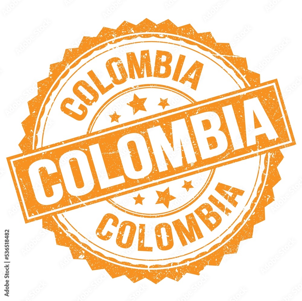 COLOMBIA text on orange round stamp sign