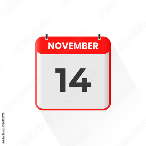 14th November calendar icon. November 14 calendar Date Month icon vector illustrator