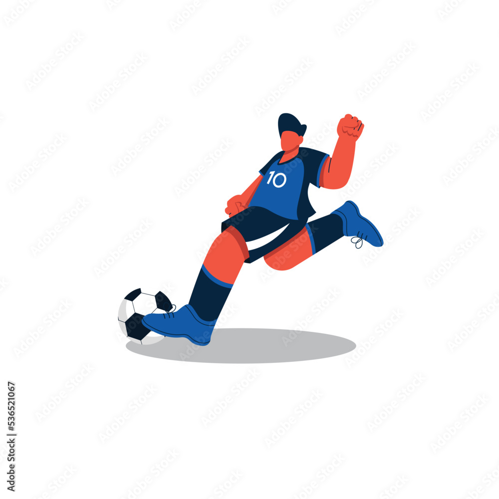 Illustration of a soccer player kicking a long-distance ball. One of the techniques of playing soccer.