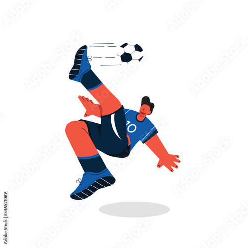 Illustration of a soccer player somersault kicking a ball. One technique of playing soccer.