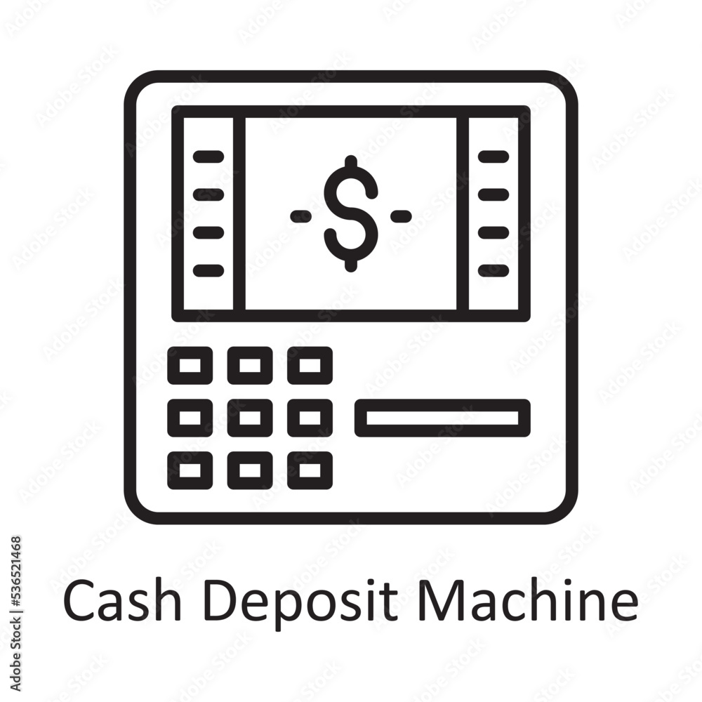 Cash Deposit Machine Vector Outline Icon Design illustration. Banking and Payment Symbol on White background EPS 10 File Cash Deposit Machine Vector Outline Icon Design illustration. Banking and Payment Symbol on White background EPS 10 File