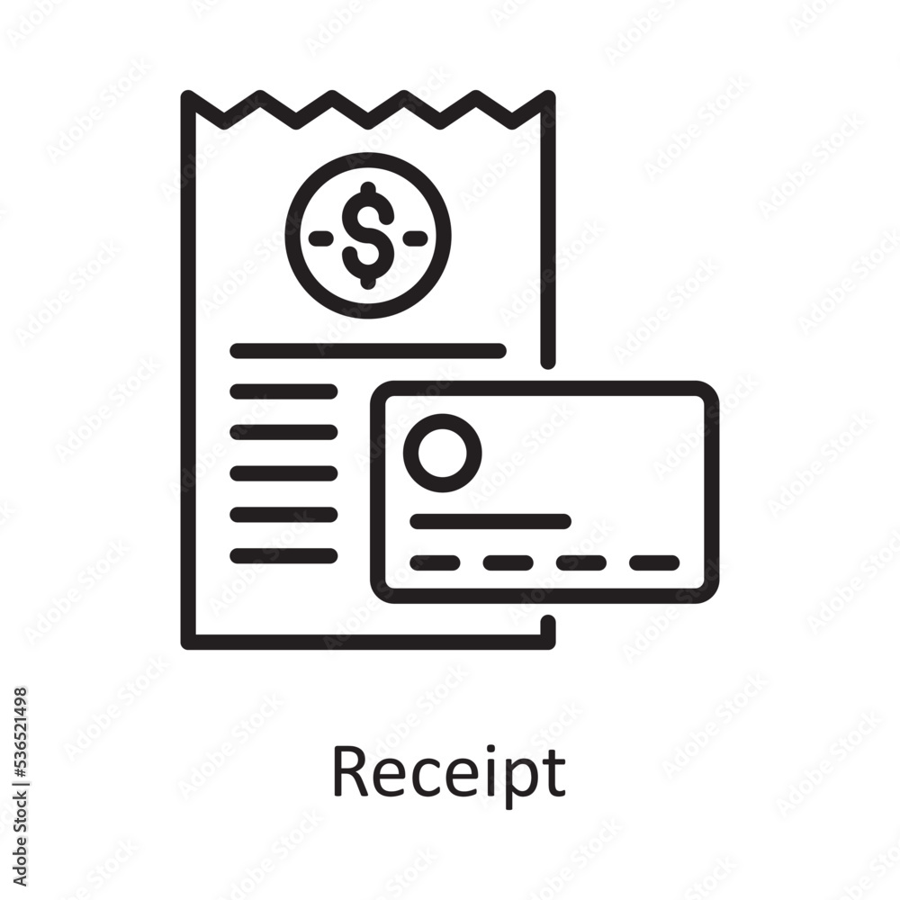 Receipt Vector Outline Icon Design illustration. Banking and Payment Symbol on White background EPS 10 File Receipt Vector Outline Icon Design illustration. Banking and Payment Symbol on White background EPS 10 File