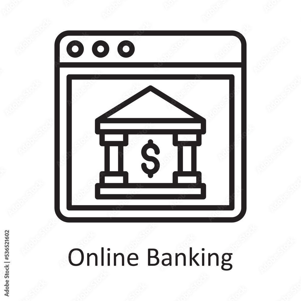 Online Banking Vector Outline Icon Design illustration. Banking and Payment Symbol on White background EPS 10 File Online Banking Vector Outline Icon Design illustration. Banking and Payment Symbol on White background EPS 10 File
