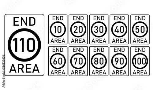 Set of generic end of speed limit signs photo