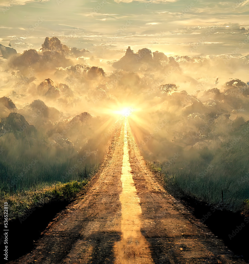 Road to the sunset 3d illustrated 