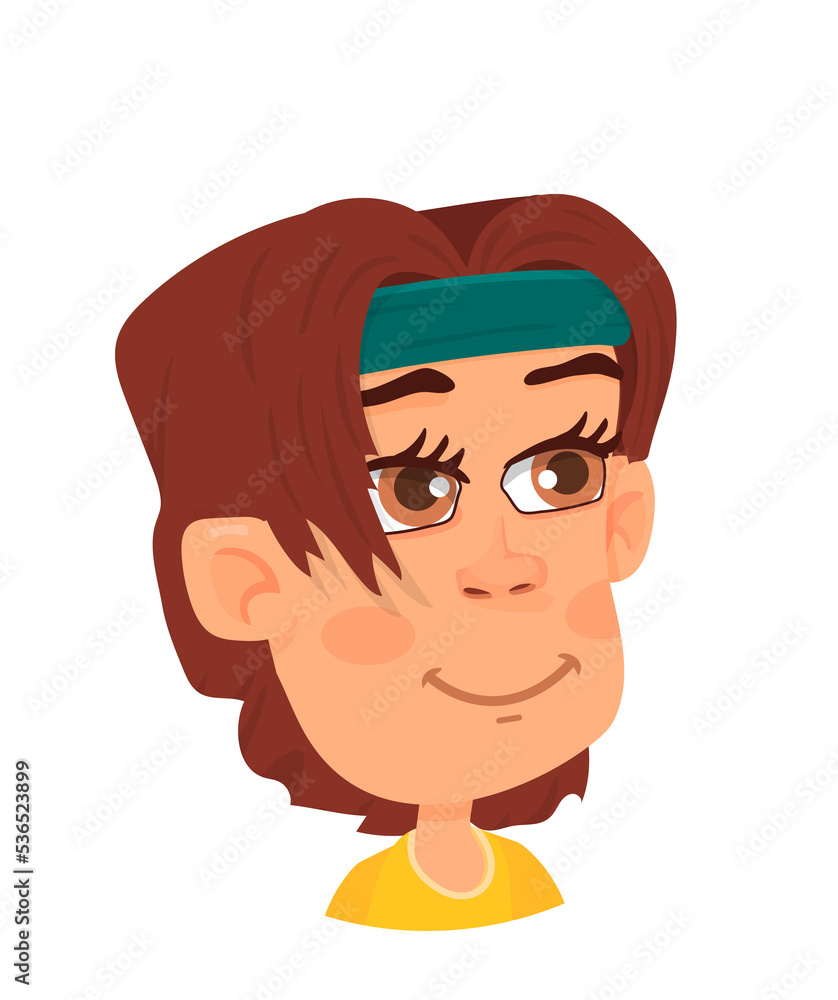 Cartoon boy avatar. Cute kid with brown hair. Child portrait Cartoon boy avatar. Cute kid with brown hair. Child portrait