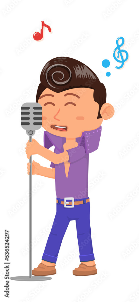 Man singing. Rock and roll singer. Cute cartoon character Man singing. Rock and roll singer. Cute cartoon character