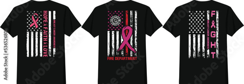 American Flag Fight Breast Cancer Awareness. Hope, Faith, Love. Fire Department T Shirt Design