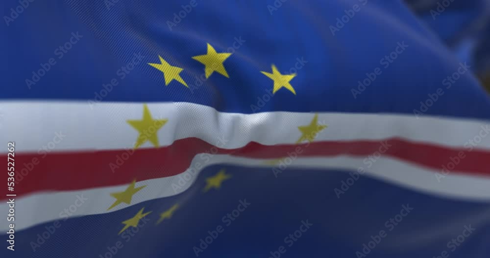 Close-up view of the Cape Verde national flag waving in the wind Close-up view of the Cape Verde national flag waving in the wind
