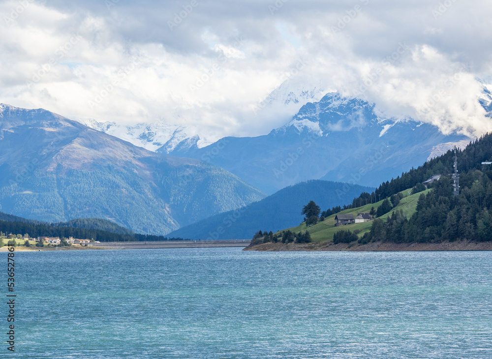 Landscape of lake Reschensee in South Tyrol, Italy Landscape of lake Reschensee in South Tyrol, Italy