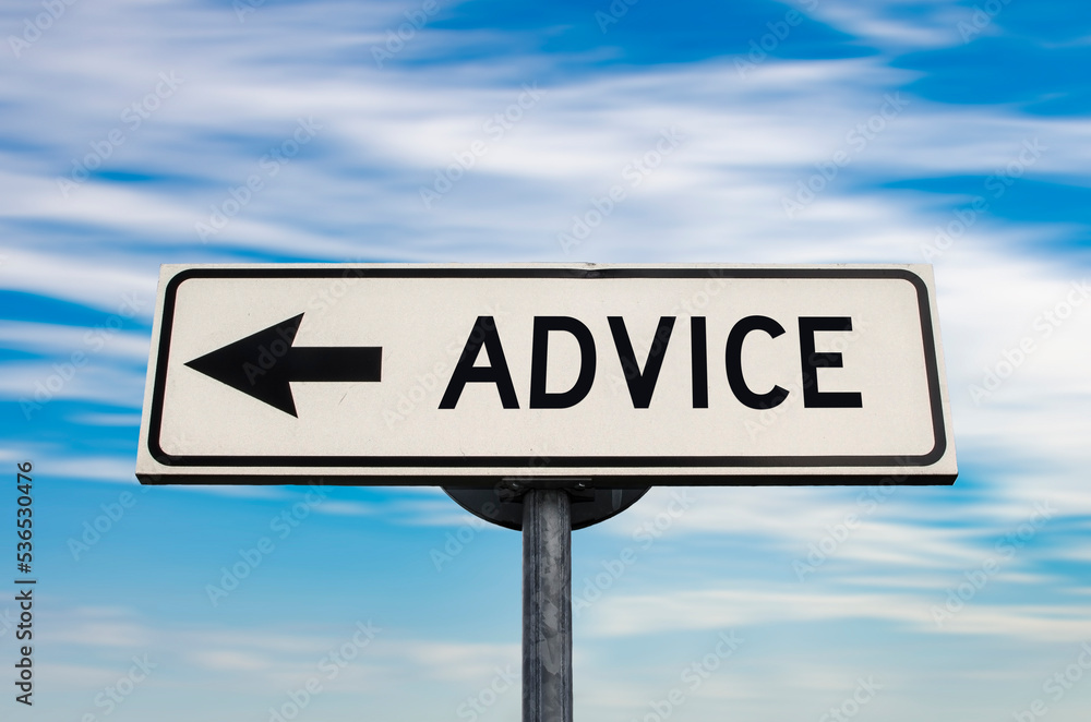 Advice arrow sign on blue sky background. Get advice, help, support. Advice arrow sign on blue sky background. Get advice, help, support.