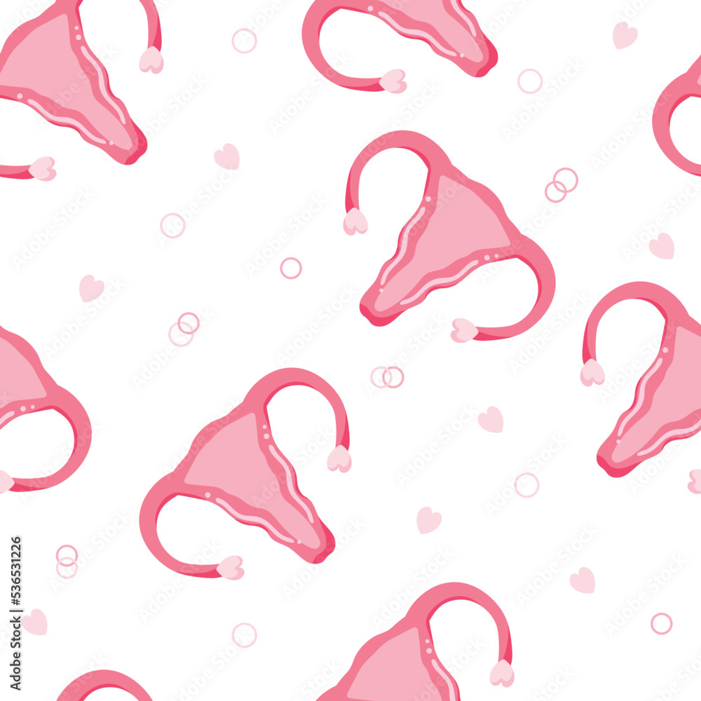 Seamless pattern with uterus. Women's health concept . Female Flat isolated vector illustration. Beautiful Female Reproductive System with hearts. Feminine Gynecology.Anatomical Uterus,Ovaries. Seamless pattern with uterus. Women's health concept . Female Flat isolated vector illustration. Beautiful Female Reproductive System with hearts. Feminine Gynecology.Anatomical Uterus,Ovaries.