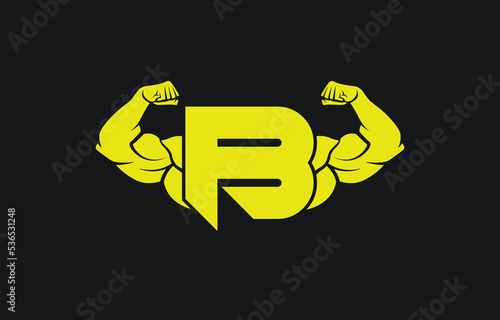 Fitness Gym logo with letter B, bicep flex logo, design, vector, emblem.