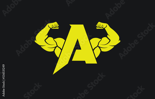 Fitness Gym logo with letter A, bicep flex logo