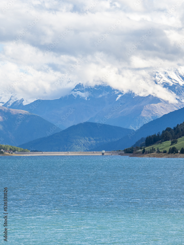  Landscape of lake Reschensee in South Tyrol, Italy