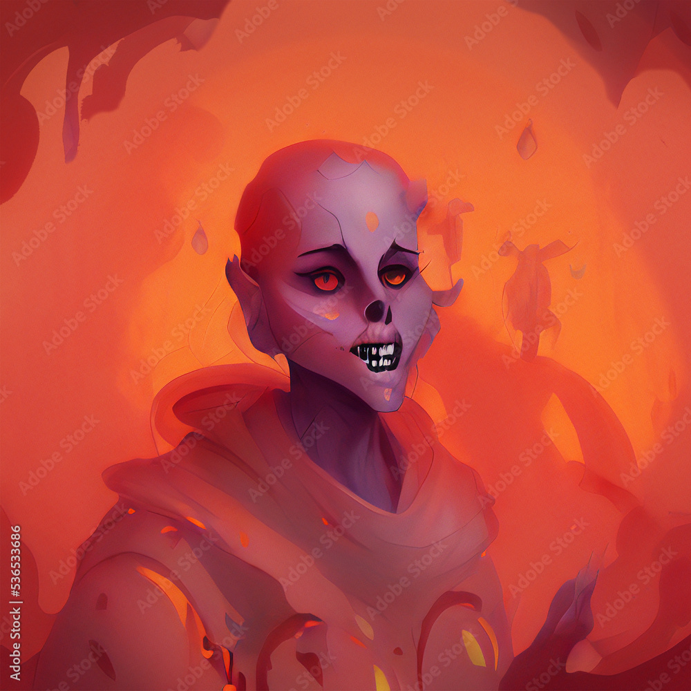 Ilustración digital de una extraterreste zombie, con su traje