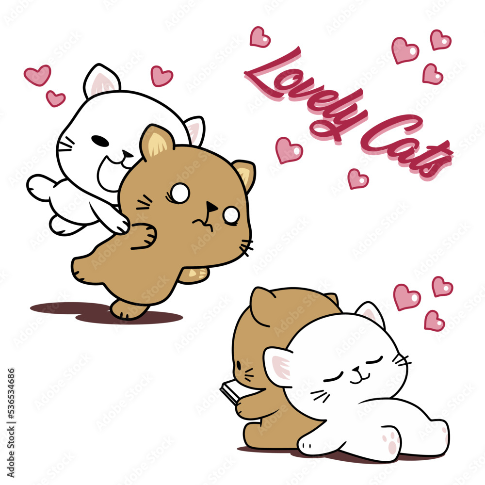 Fototapeta premium vector set of cats love each other