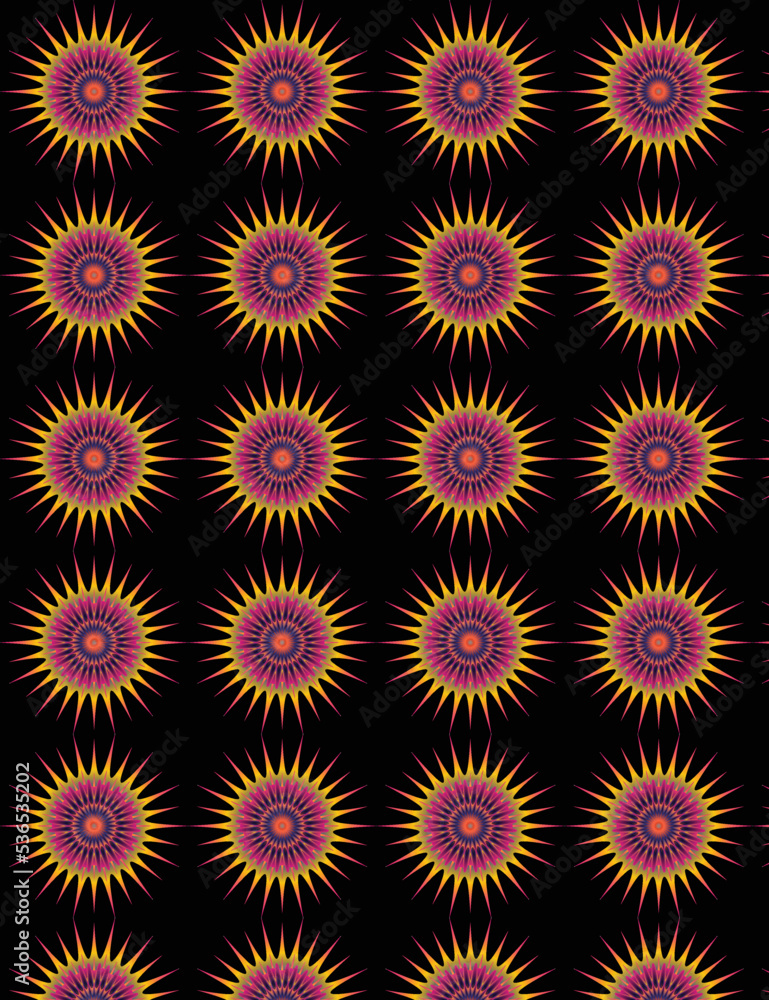seamless black purple and fuchsia sunrise flower pattern background design vector seamless black purple and fuchsia sunrise flower pattern background design vector
