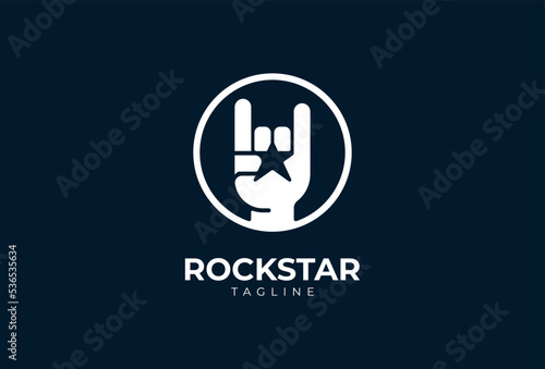 Rock Hand gesture logo, hand with star combination, vector illustration