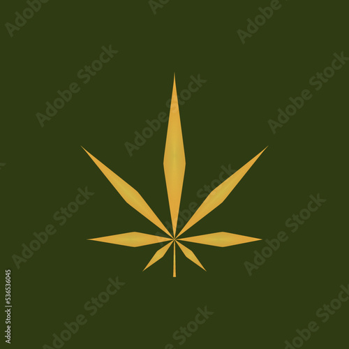 Gold cannabis leaf logo vector. Marijuana legalize. Abstract linear symbol. Medicine cannabis sign. Hash, ganja cbd rasta indica sativa logo. For design, logo, illustration, animation, etc.