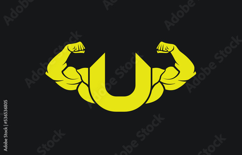 bodybuilder creative vector with letter U, gym and fitness logo, design, emblem and icon