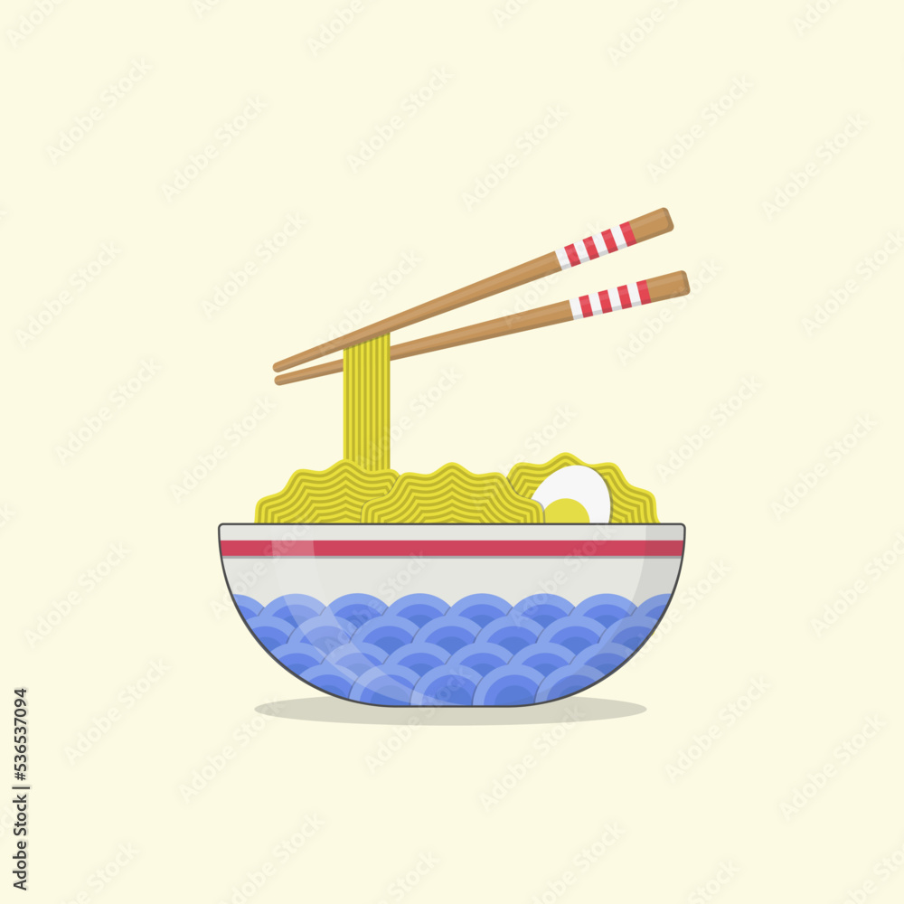 Obraz premium Ramen Noodle, japanese food cartoon illustration vector.