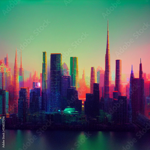 Bright retro futuristic city © Ninio